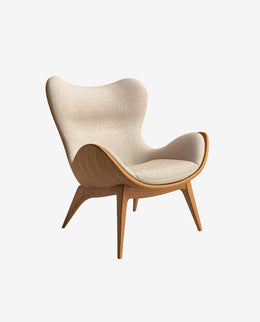 Modern Beige Armchair with Wooden Legs