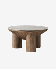 Round Wooden Coffee Table with Marble Top Design