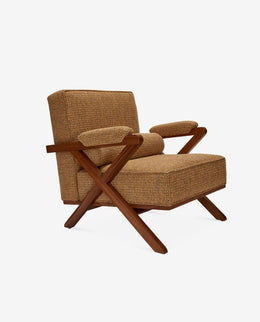 Modern Wooden Lounge Chair with Wide Fabric Arms