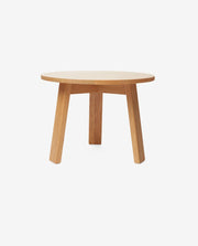 Round Wooden Coffee Table with Carved Pedestal