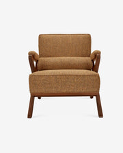 Modern Wooden Lounge Chair with Wide Fabric Arms