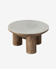 Round Wooden Coffee Table with Marble Top Design