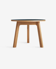 Round Wooden Coffee Table with Carved Pedestal