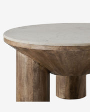 Round Wooden Coffee Table with Marble Top Design