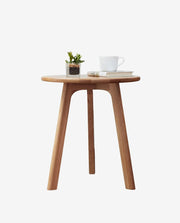 Round Wooden Coffee Table with Carved Pedestal