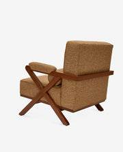 Modern Wooden Lounge Chair with Wide Fabric Arms