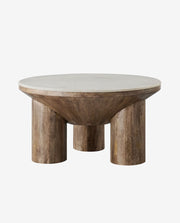 Round Wooden Coffee Table with Marble Top Design