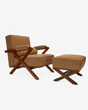Modern Wooden Lounge Chair with Wide Fabric Arms
