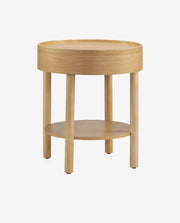 Round Wooden Coffee Table with Carved Pedestal