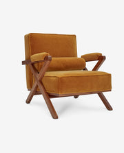 Modern Wooden Lounge Chair with Wide Fabric Arms